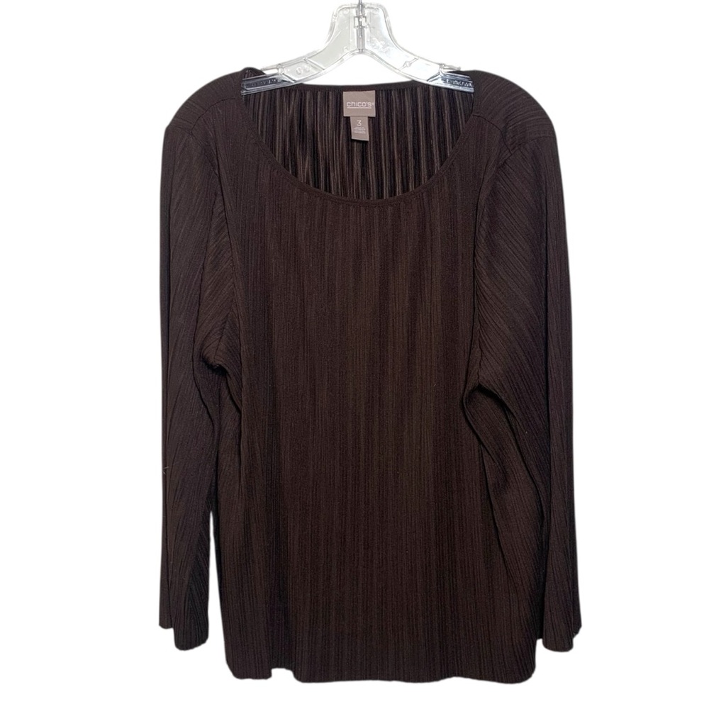 Chicos Brown Long Sleeve Women Sz Xl (3) Accordion Pleated Top Blouse Relaxed